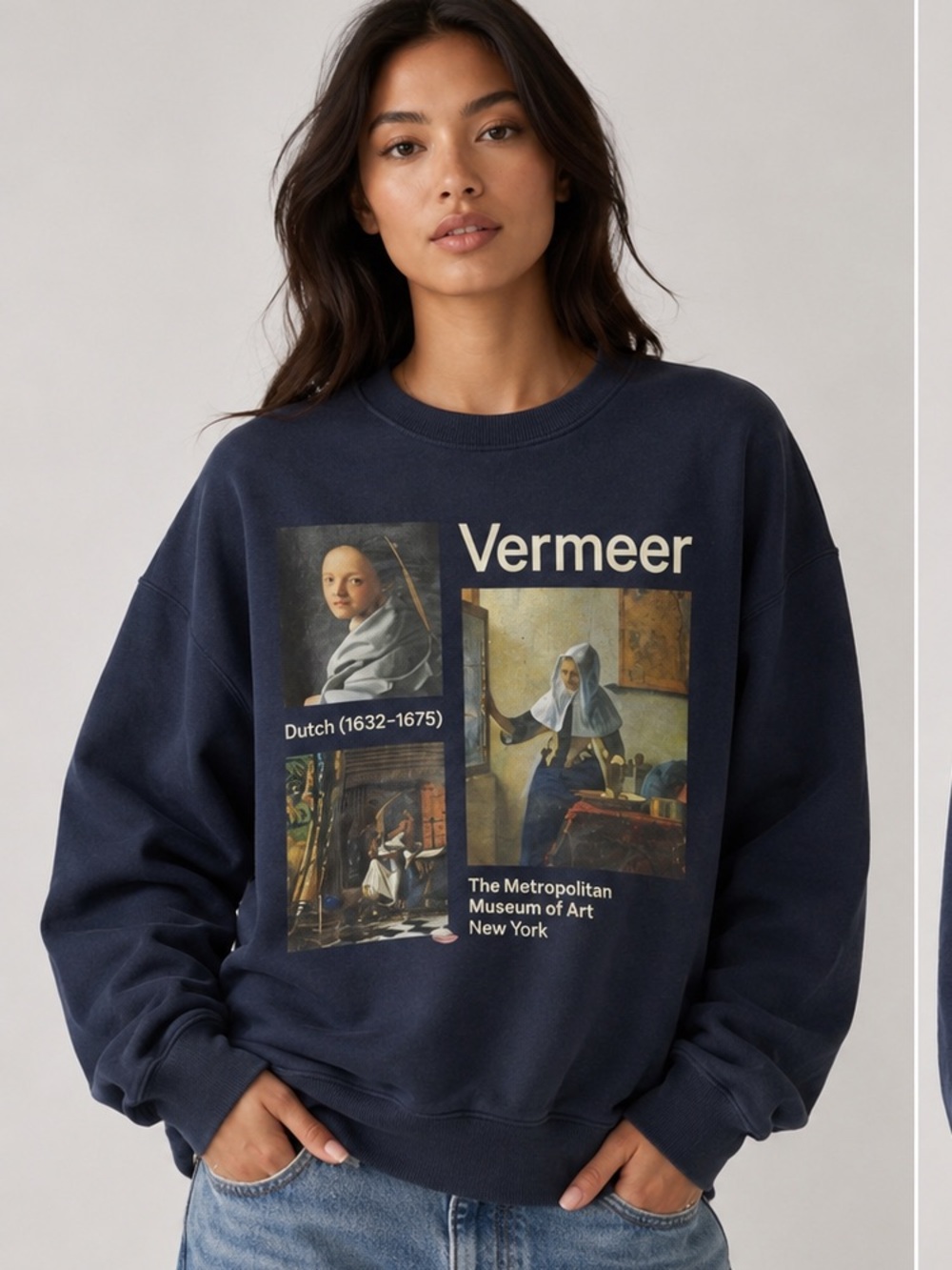 The Met Vermeer Sweatshirt Large Navy Dutch Art Museum Crewneck